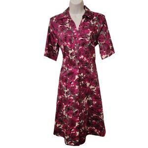 Brooks Brothers Purple Floral Cotton Shirt Dress Short Sleeve Pockets 4 Coquette
